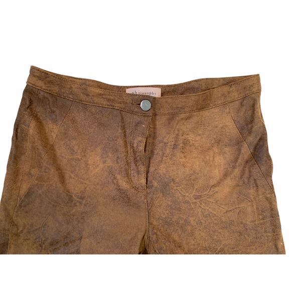 PHILOSOPHY Women's Faux Suede Pants Size 6 Straight Leg Mid-Rise Marble Brown - Picture 2 of 9